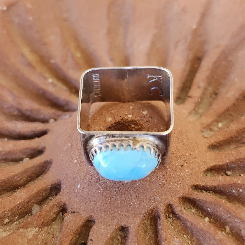 Native American Sterling Silver  Turquoise Square Ring Singned
